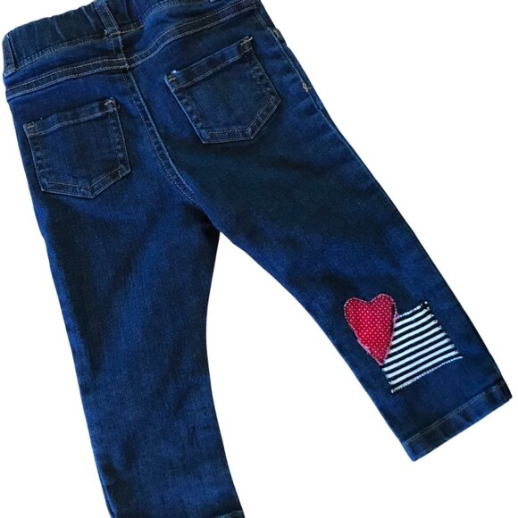 Upcycled Patchwork Jeans, Toddler Size 24 Months: Handmade Heart & Love Patches - Picture 2 of 15